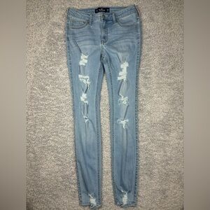 Hollister Jeans Womens 1 Skinny Light Wash Distressed Holes Casual Night Out